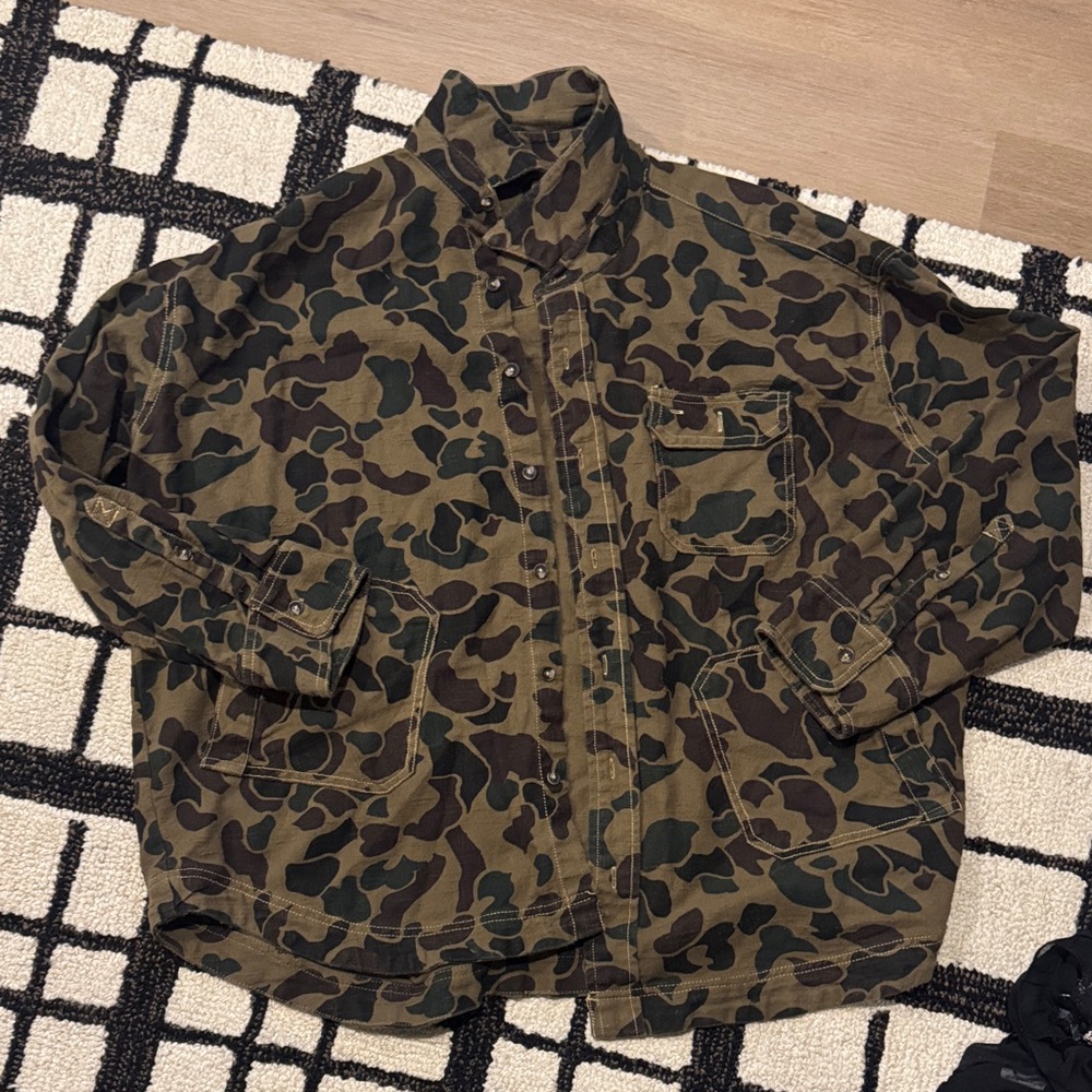 BDG Camouflage Button Down Shirt - Green and Brown